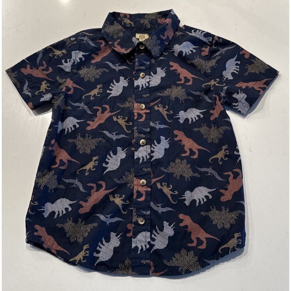 Maximus‎ Rex Size 6 Dinosaur Print Button Front Shirt 100% Cotton Short Sleeve